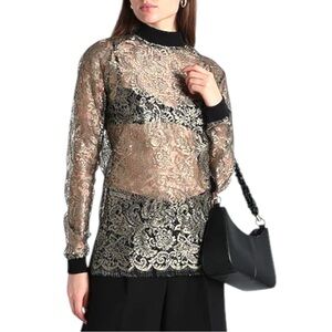 Astrid Anderson Luxury Brand/Designer Lace Mock Neck Blouse Size Medium